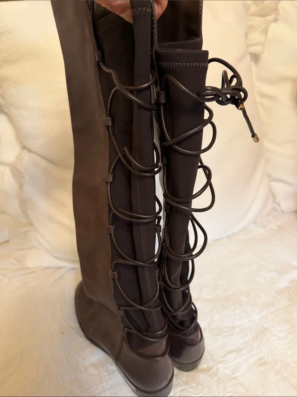 Vince Camuto Dark Brown Over-the-Knee Lace-Back Riding Boots. Sz 7.5 exc cond